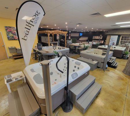 Being an exclusive Bullfrog dealer, we showcase a wide selection of premium hot tubs!