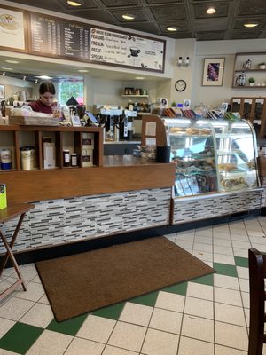 Cafe's counter and pastry case