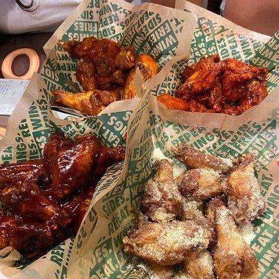 Lemon pepper, barbecue, mild, and original hot wings