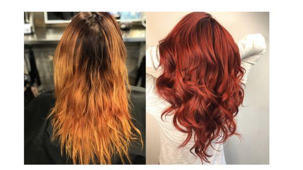 Before brassy after rich red