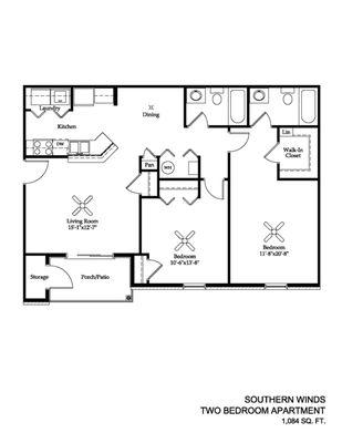 Two bedroom, two full bath  1084 Sq ft.