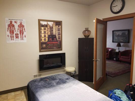 Massage room fireplace