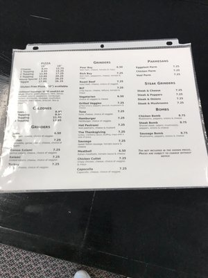 Menu on the counter