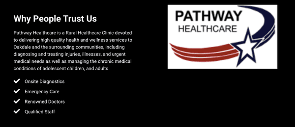 Pathway Healthcare is a Rural Healthcare Clinic devoted to delivering high quality health and wellness services to Oakdale