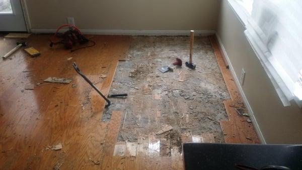 Removed wood flooring