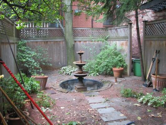 Before photo of Patio,Fountain & Planting Design and Installation. Boston, MA.