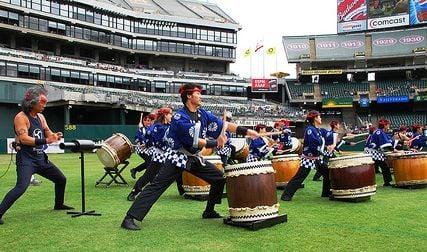 ET performing before an A's game at the Coliseum