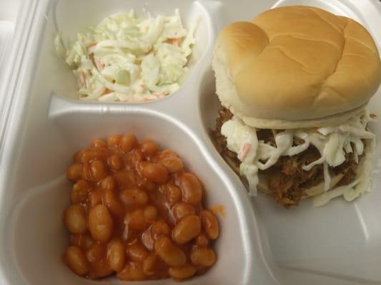 Slawtered hog w/ slaw &  baked beans