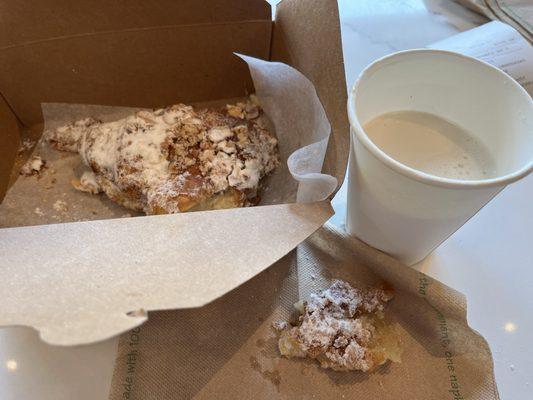 Dense almond croissant had good nut ratio but unpleasant not-almondy flavor. Nothing melted in the mouth, and we could not finish it.