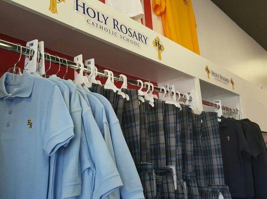 We supply school uniforms for Holy Rosary. Polos, jumpers, polo dresses