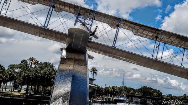 First Airline Monument, a sculpture of the Benoist Airboat flown by Tony Jannus. At the site of the original hangar, St. Pete Pier, DTSP.