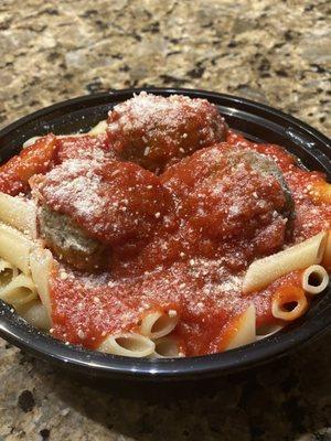 Pasta and Meatballs covered with a sauce to die for