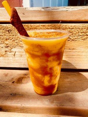 August Special Mangonada: mango smoothie, chamoy, tajin, spicy candy straw