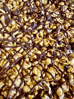 Chocolate drizzled caramel corn