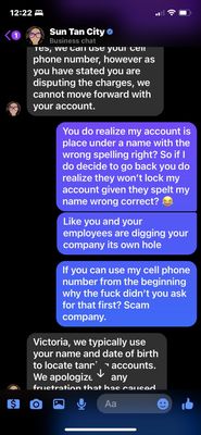 Conversation with their customer service account on Facebook