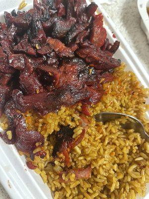 Boneless Spare Ribs with Pork Fried Rice (Ribs were a little dry and burnt) Wasn't a fan. Rice was ok.