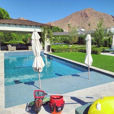 Happy pool customer in Paradise Valley Arizona Pools service and landscaping.