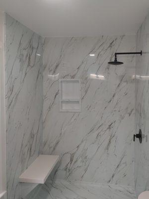 RE-BATH ITALIA MARBLE WITH MOEN MATTE BLACK FIXTURES