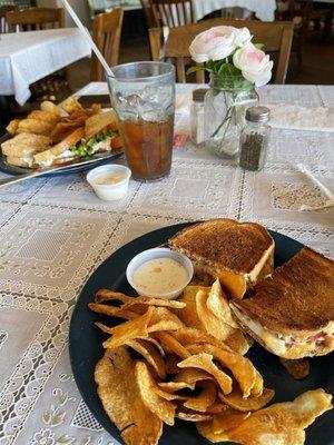 Rueben sandwich with homemade chips.