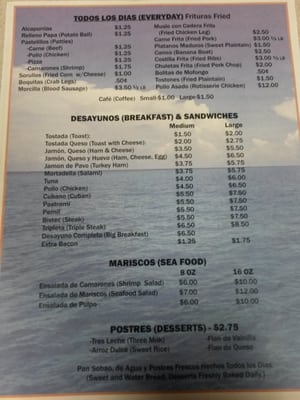 Backside of menu