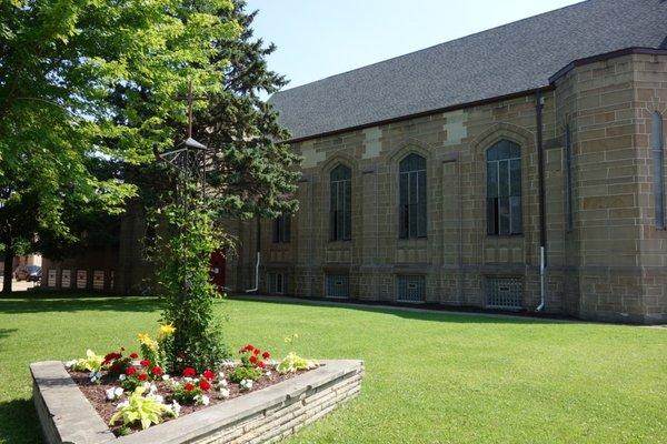 The courtyard of our beautiful and historic church in Lorain, Ohio.