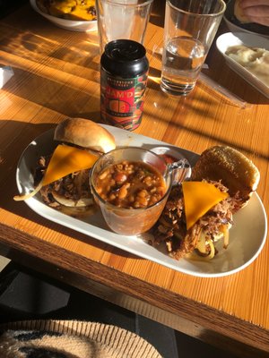 Brisket sliders with baked beans