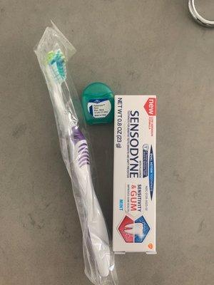 Toothbrush, floss, toothpste