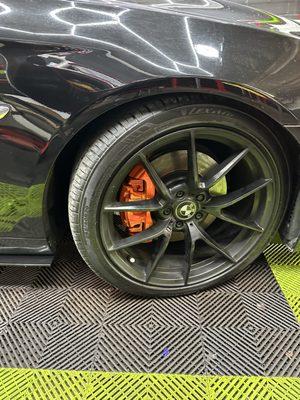 Painted brake calipers.