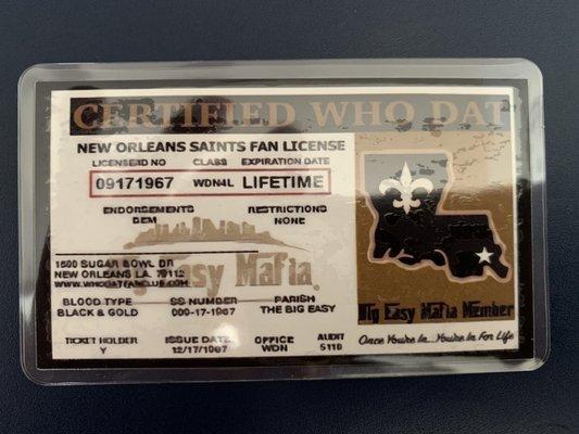 Original certified who dat license.