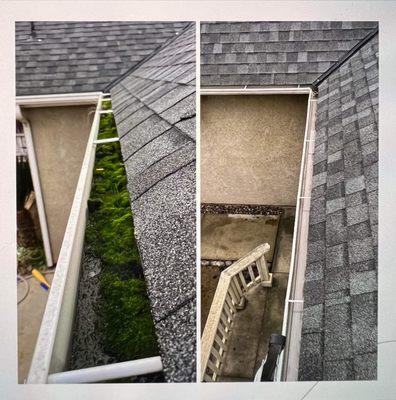 Gutter cleaning before and after