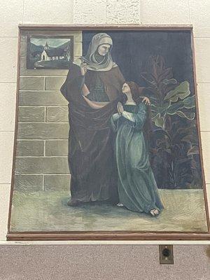 St Ann and our Blessed Mother.  Amazing 70+ year old oil hung on the wall of the school cafeteria. Much better seen in person