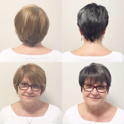 Before and after grey coloring and haircut by Eddy