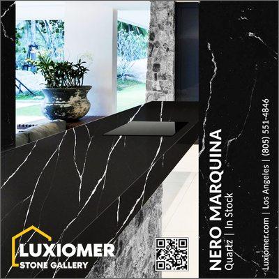 Nero Marquina quartz slab. kitchen countertop and island