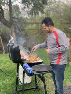 Cooking dinner at Cinderella campground