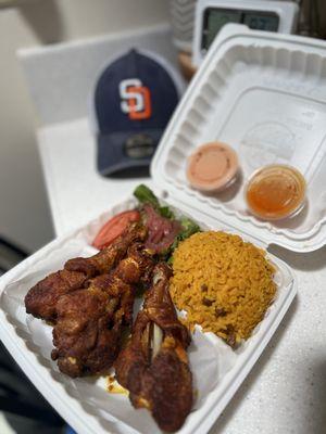 Pollo Frito (fried chicken) plate w/rice and salad