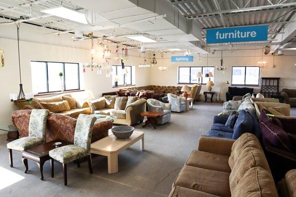 Many furniture stores donate excess inventory, so they have used and trendy NEW  furniture (that sells fast)