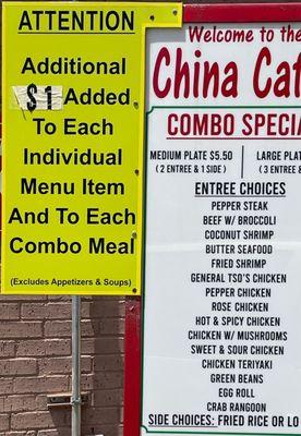 Remember: $1 added to each individual item and to each combo meal.