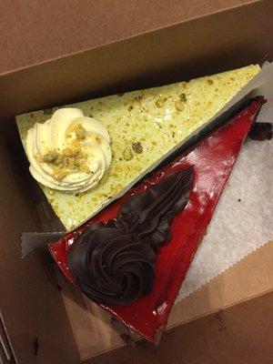 Pistachio cake and Chocolate Raspberry cake