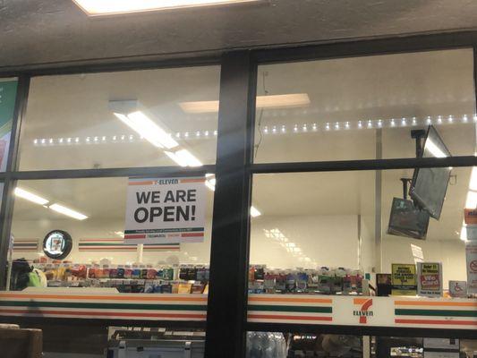 Sign that says "WE ARE OPEN!"