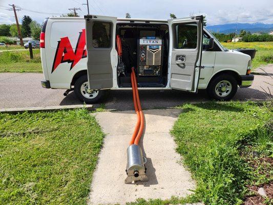 Powerful truckmounted carpet cleaning system.