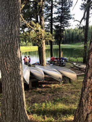 K-M Scout Ranch waterfront with canoes.