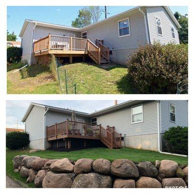 Before and after- boulder wall