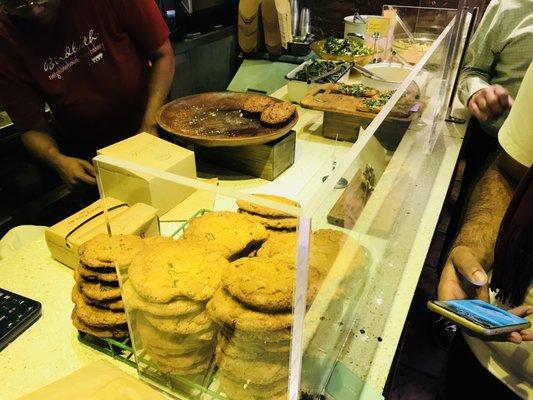 Oatmeal cookies, sugar cookies, and chocolate chip cookies