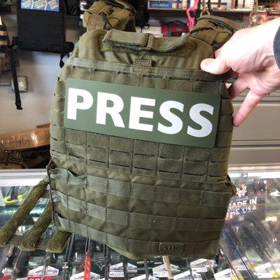 Plate Carrier with new Safariland Level III plates and custom screened in house patches, front and rear.