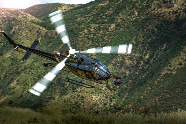 One of Pursuit Aviation's AS350 B3e helicopter camera-ships showing off its performance and maneuverability.