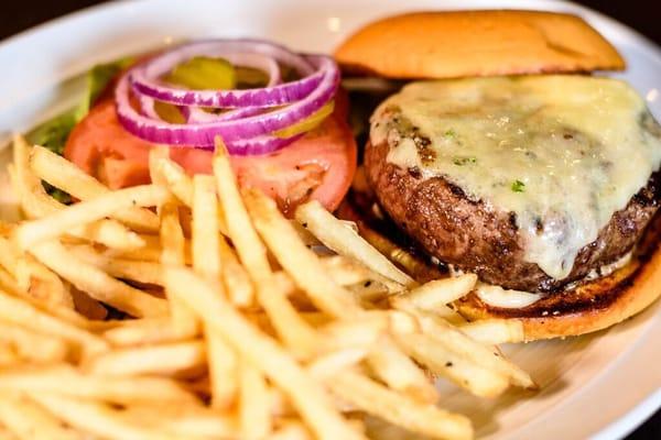 Ember Kobe Beef Burger bibb lettuce, Cabot cheddar, vine-ripe tomato, red onion, pickles and white truffle mayonnaise