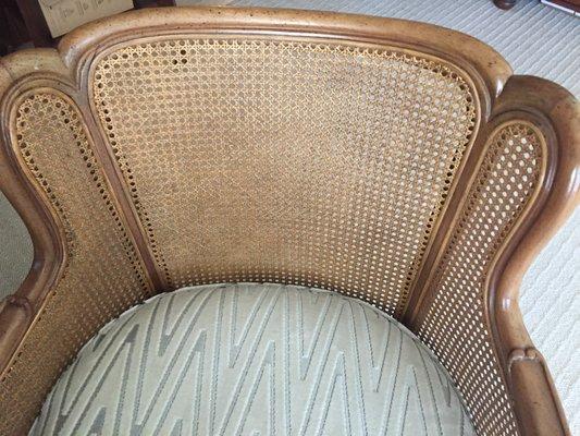 Favorite chair.  Back panel replaced. Caning matches perfectly. Good as new!