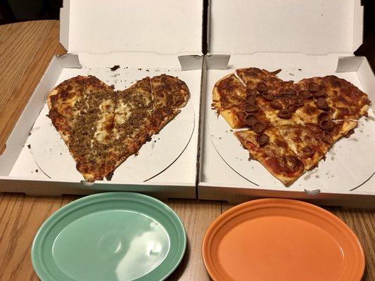 Valentines Day Heart shaped pizzas.