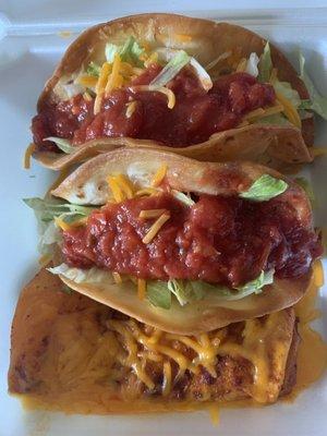 Fried Flour Tacos & Enchilada