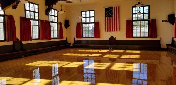 Veterans Memorial Building Hall with newly refinished floors.